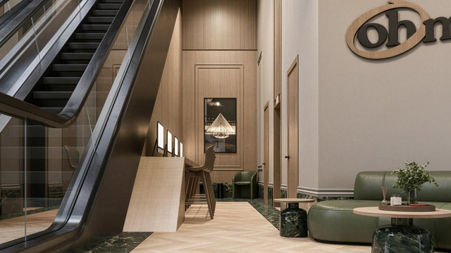 Oh My Desk Dubai Design District lobby with the wall-mounted sign, thumbnail for the 2026 guide to Dubai signage permit rules and costs