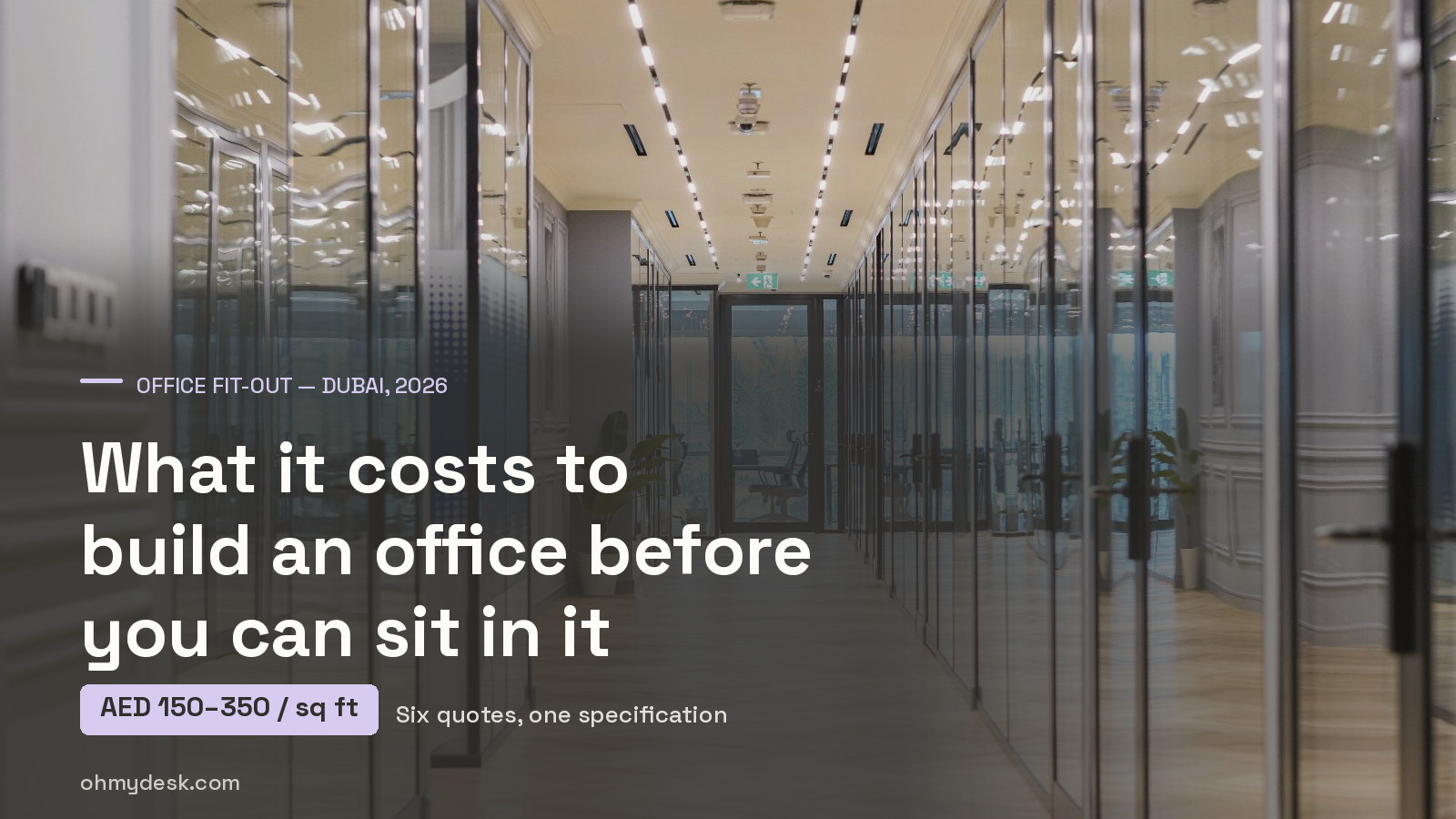 Glass-partitioned private offices along a finished corridor at Oh My Desk Business Bay in Dubai, an example of a completed office fit-out